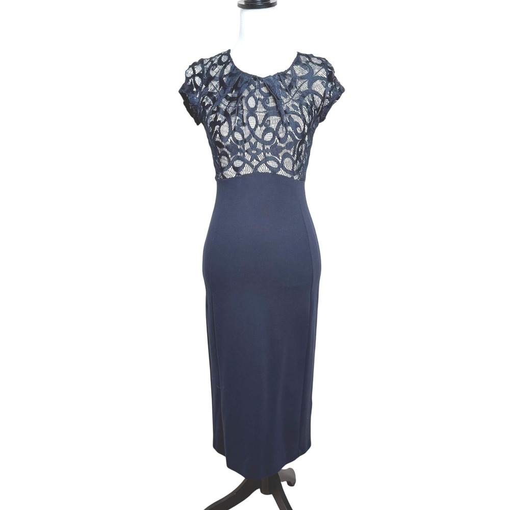 NWT Monsoon Isla Lace Bodice Cocktail Party Navy Blue Womens Dress Size 4